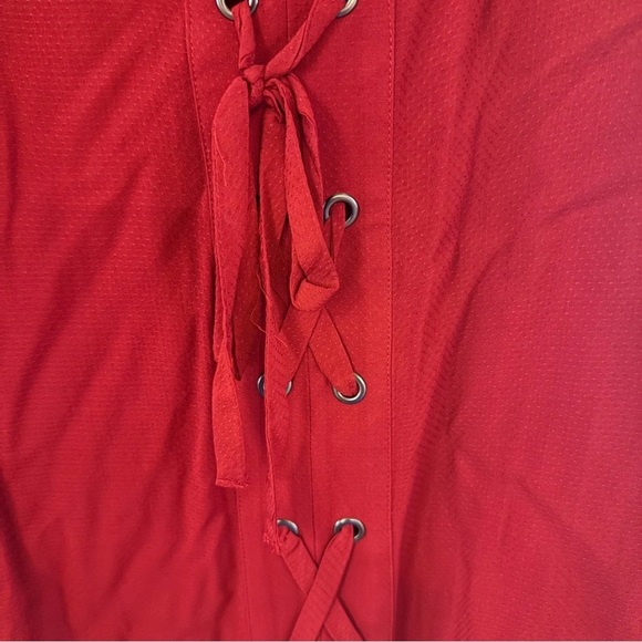 NWT Maurice’s XL Red Lace-Up Blouse | Long Sleeve Rayon Top - Picture 3 of 5